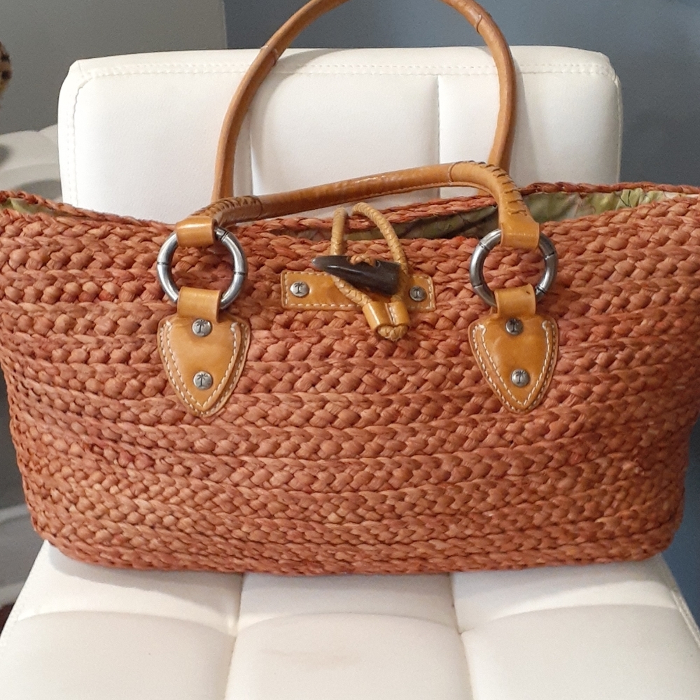 Tommy bahama orange straw bag